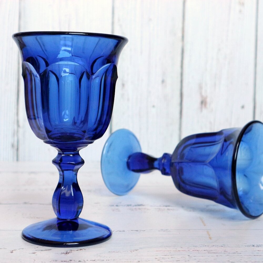 Old Williamsburg Deep Blue Ultra Water Goblet Set Vintage Imperial Glass USA